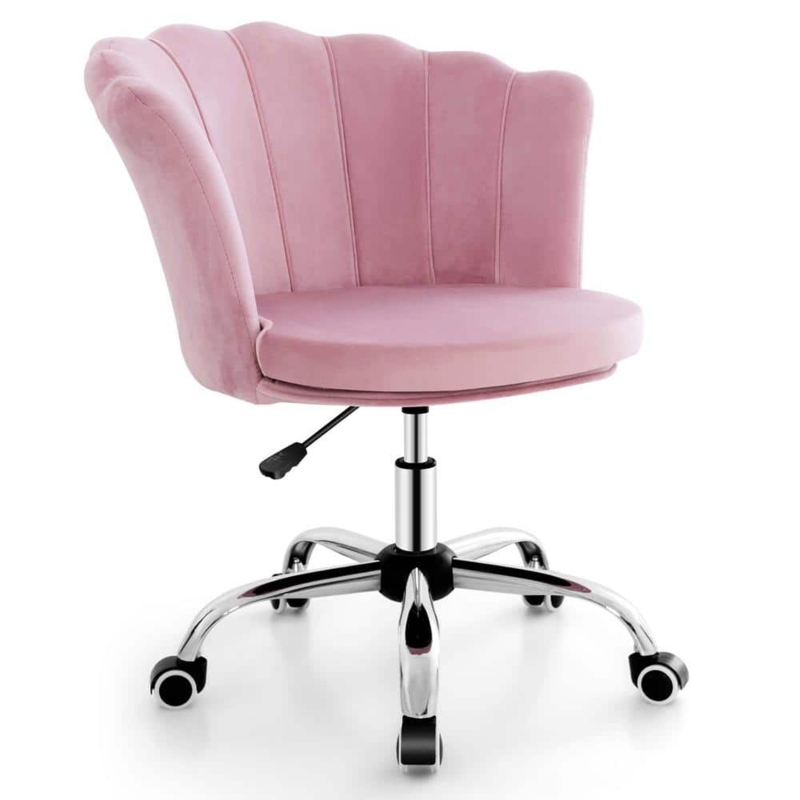 Office Chair with Shell Back and Polished Chrome Base in Soft Pink