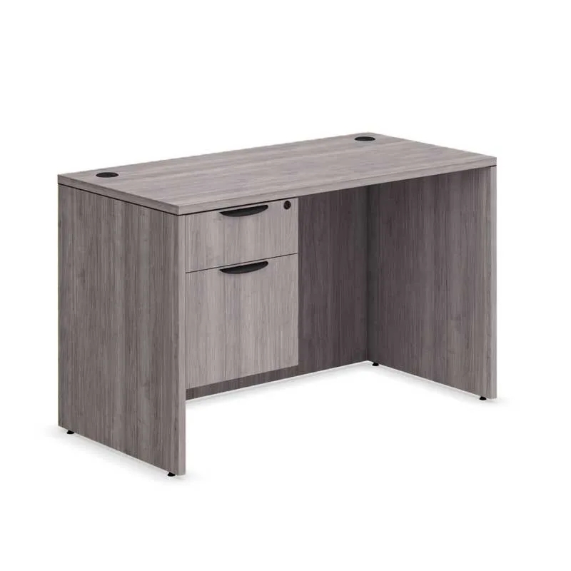 Office Desk with Grey Wood Grain and Integrated Cable Grommets