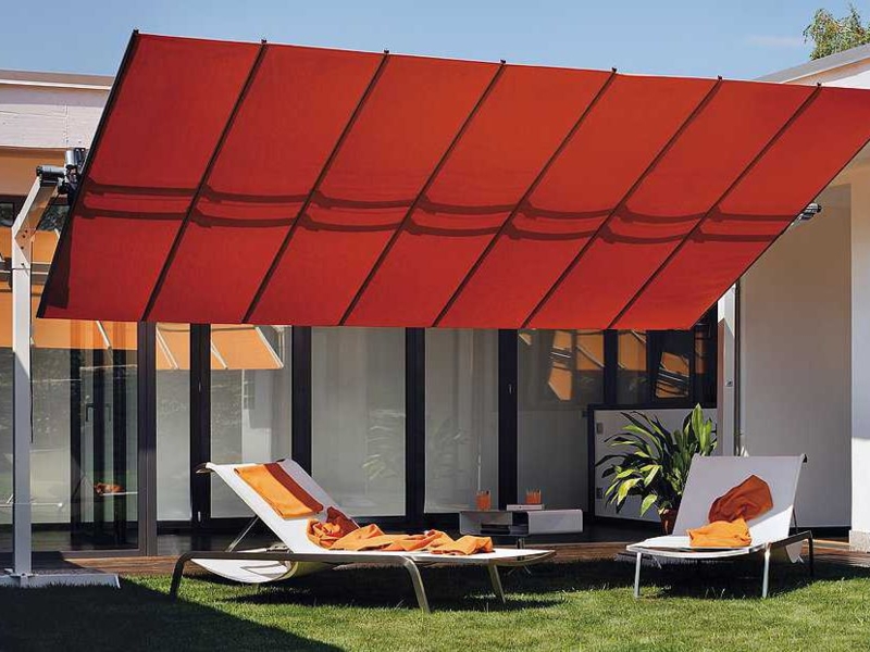 Offset Patio Umbrella Terracotta Multi Panel Silver Frame Shade