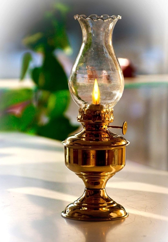 Oil Lamp Antique Brass Pedestal Base Hourglass Chimney Vintage