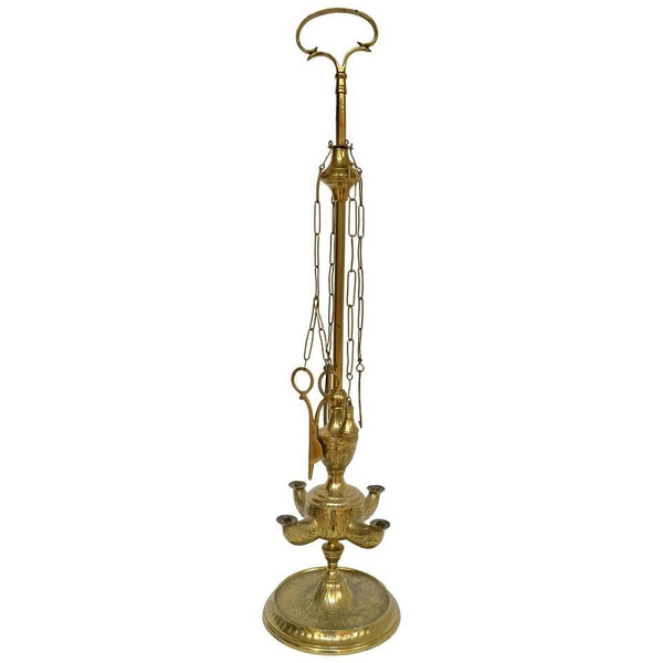 Oil Lamp Cast Brass Lucerne Style Four Burner Antique