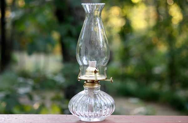 Oil Lamp Clear Fluted Glass Base Brass Burner Farmhouse Lantern