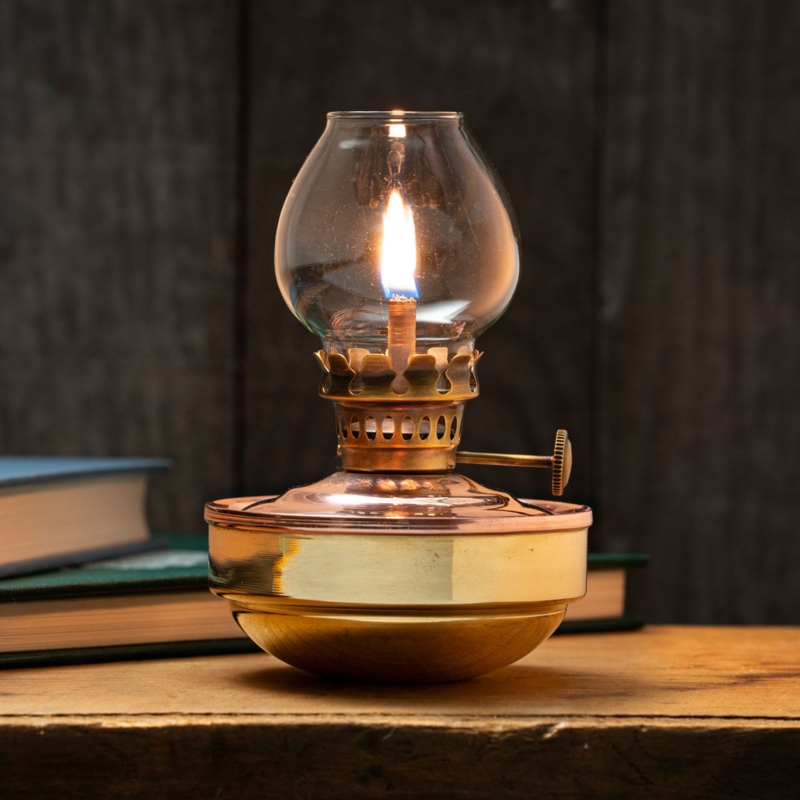 Oil Lamp Naval Style Polished Brass Tiered Base Bulbous