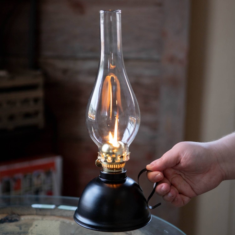 Oil Lamp Rustic Matte Black Bulbous Base Finger Loop Handle