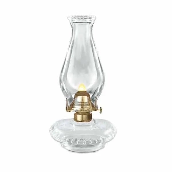 Oil Lamp Victorian Clear Glass Beaded Base Ruffled Rim Lighting
