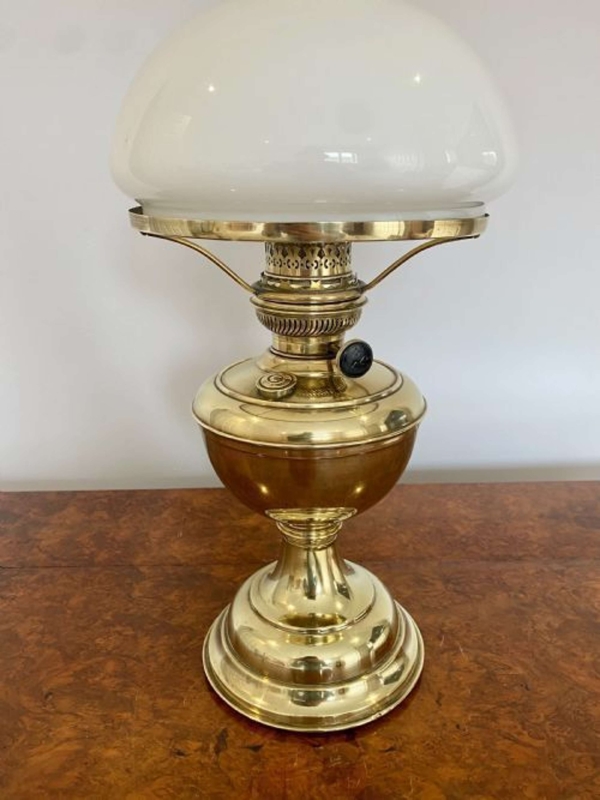 Oil Lamp Victorian Polished Brass Milk White Dome Shade