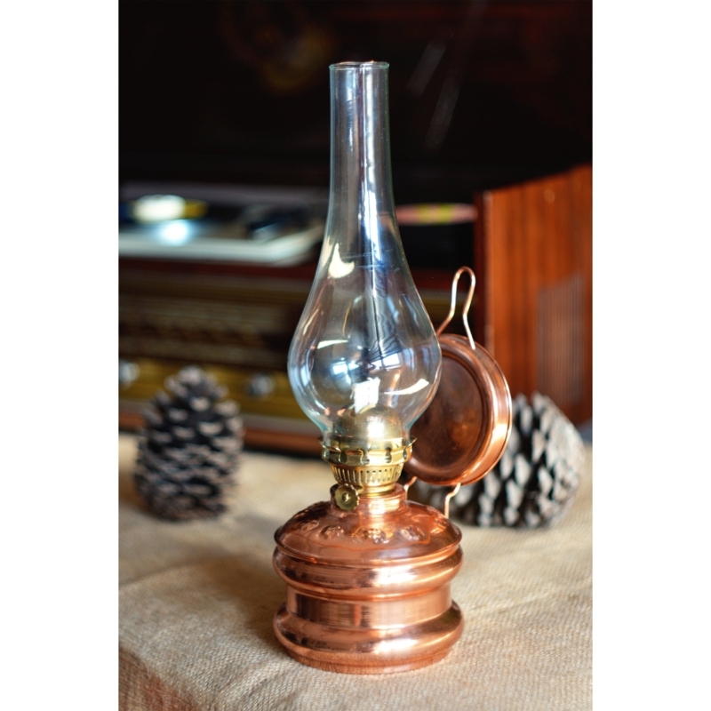 Oil Lamp Vintage Copper with Reflector Disk Rustic Cabin Lighting