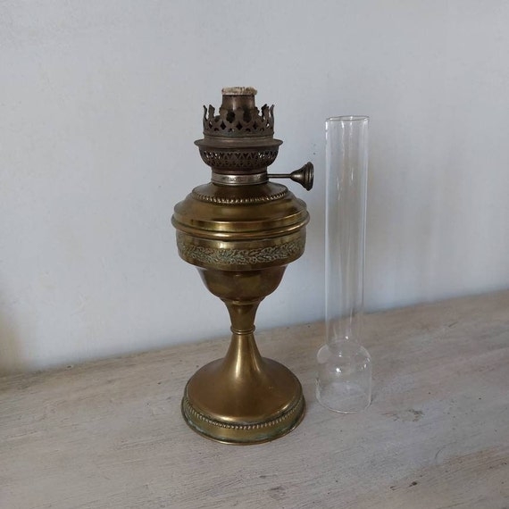 Oil Lamp Vintage French Brass Crown Burner Embossed Band