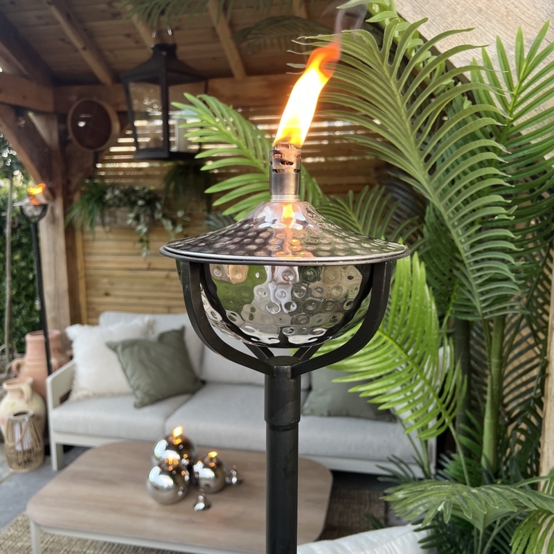 Oil Torch Hammered Silver Bowl Dimpled Texture Tall Pole