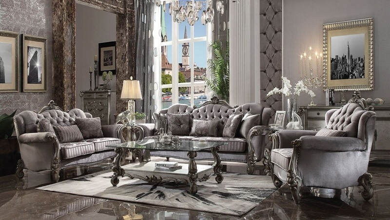 Opulent Living Room Set Ornate Tufted Velvet Seating