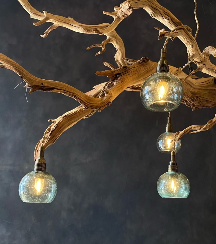 Organic Branch Chandelier Seeded Glass Globes Boho Rustic Light