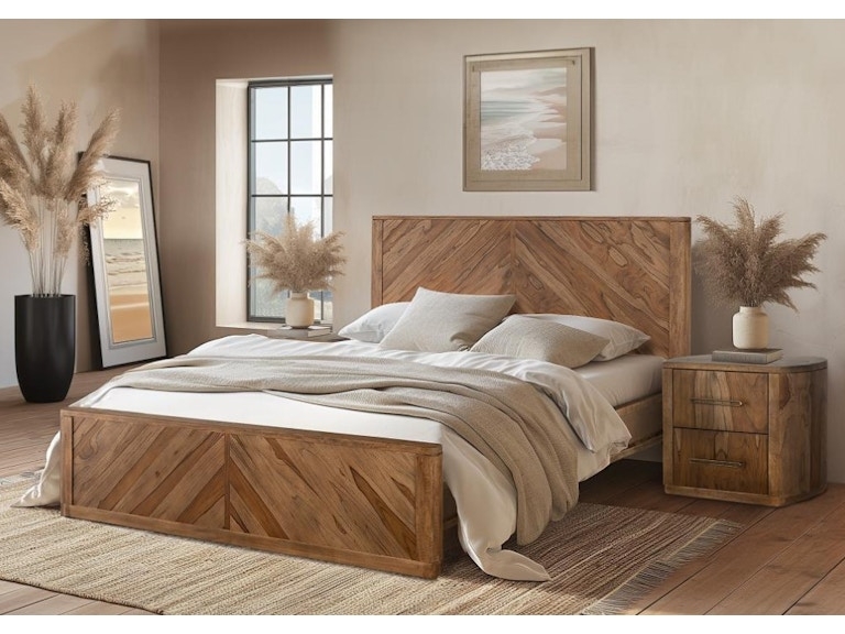 Organic King Bed Set Chevron Pattern Wood Headboard