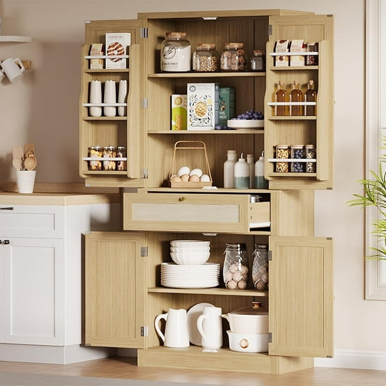 Organic Modern Kitchen Pantry with Rattan Drawer Inlay