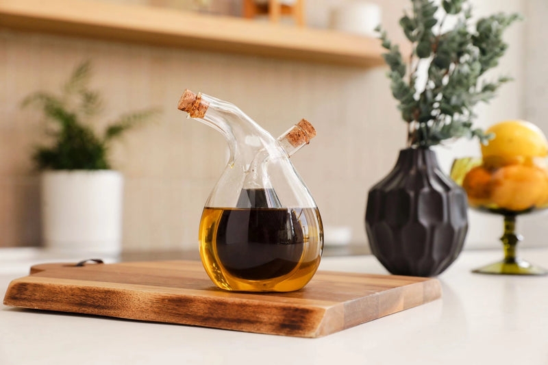 Organic Modern Teardrop Cruet with Dual Cork Stoppers