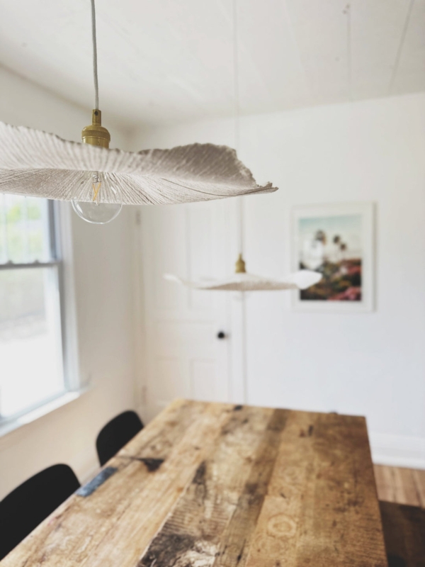 Organic Paper Mache Pendant Light Wavy Edge Brass Socket