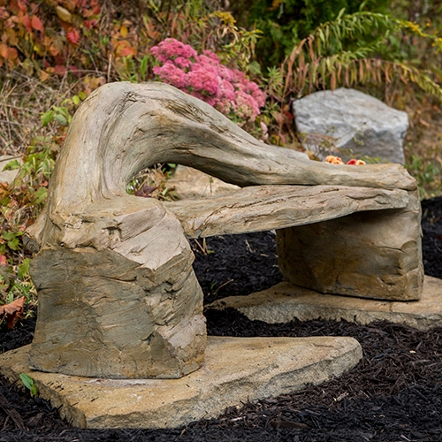 Organic Petrified Wood Bench: Curved Backrest, Asymmetrical.