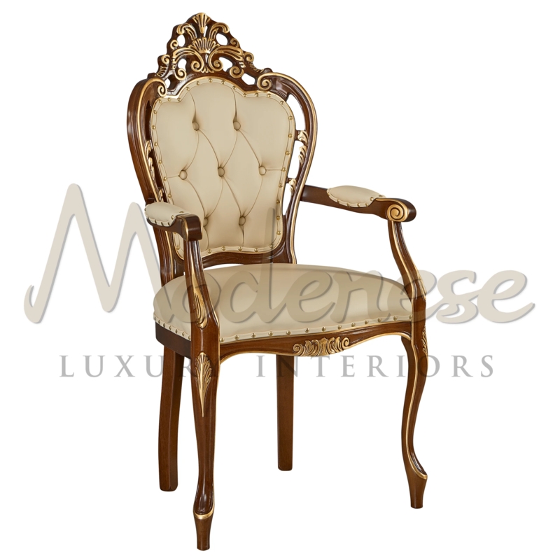 Ornate Armchair Italian Renaissance Gold Leaf Diamond Tufted Back
