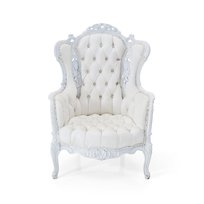 Ornate Carved Victorian Wingback Chair in Monochromatic Finish