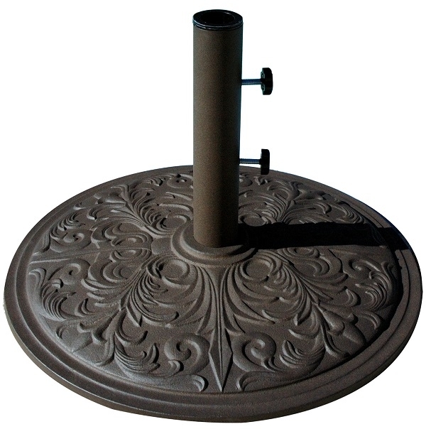 Ornate Cast Iron Umbrella Base Bronze Scrollwork Dual Tightening Knobs