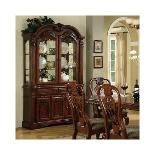 Ornate Wood Hutch with Leaded Glass and Arched Crown Molding