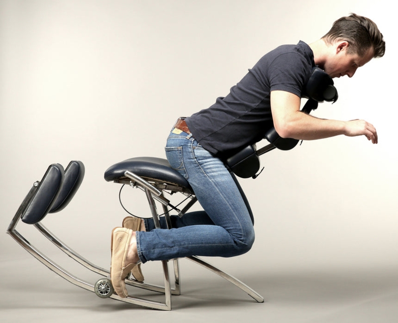 Orthopedic Chair with Forward Leaning Support | Navy Chrome Tubular Frame