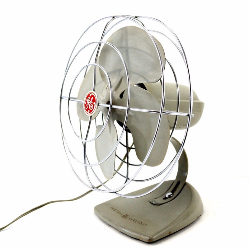 Oscillating Fan 1950s General Electric Sage Gray Embossed Base