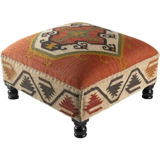 Ottoman Coffee Table with Jute Kilim Weave and Bun Feet