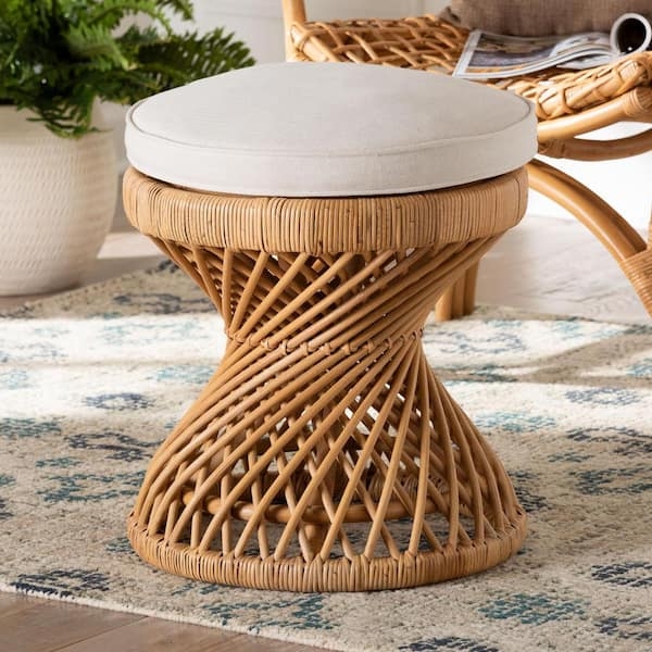Ottoman Footstool with Twisted Base, Hourglass Silhouette, Open Weave