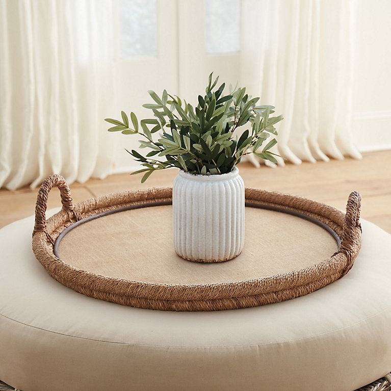 Ottoman Tray with Thick Rope Rim and Oversized Loop Handles