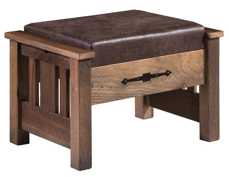 Ottoman with Slatted Sides and Decorative Metal Strap