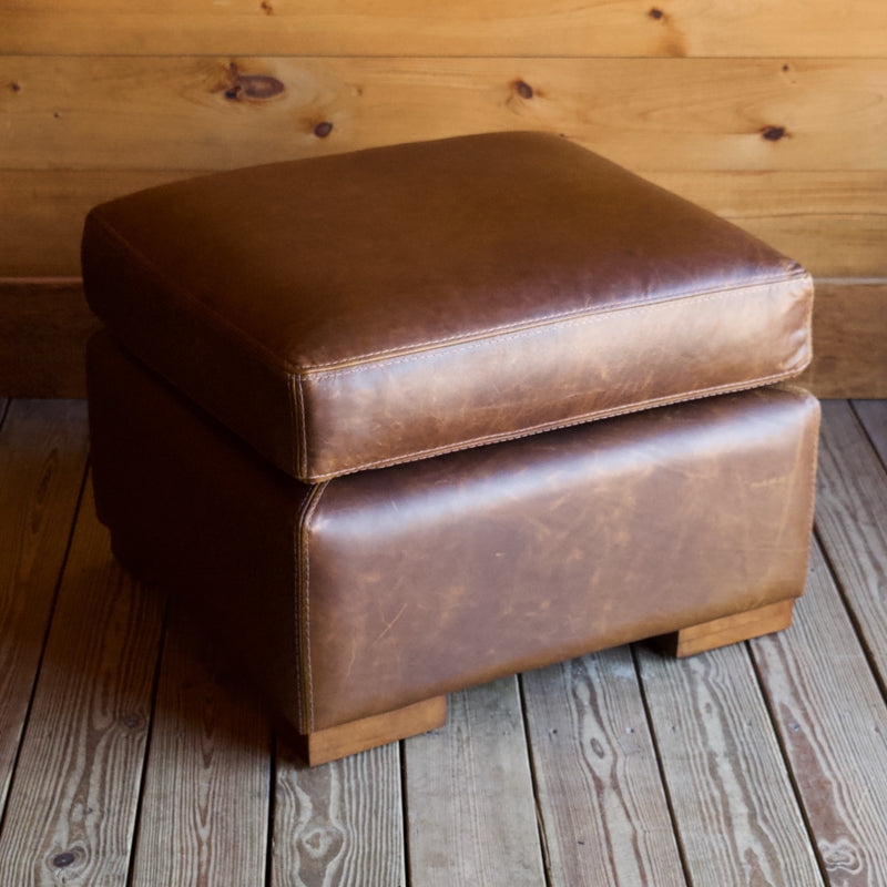 Ottoman with Two Tier Design and Exposed Stitching