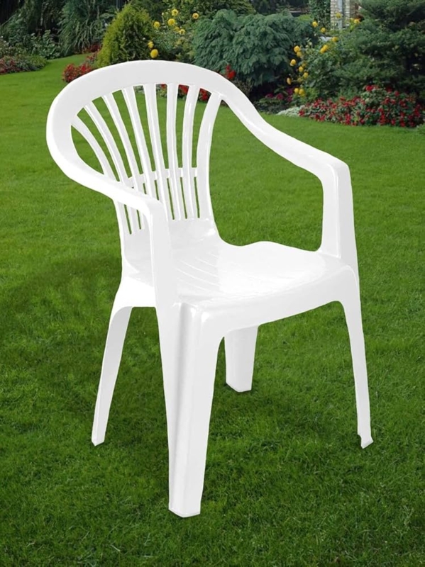 Outdoor Armchair Bright White Glossy Molded Plastic Arched Top Casual