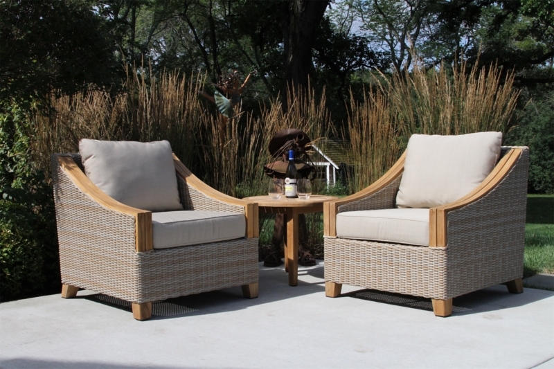 Outdoor Armchair Curved Teak Arms Ash Grey Wicker Garden Furniture