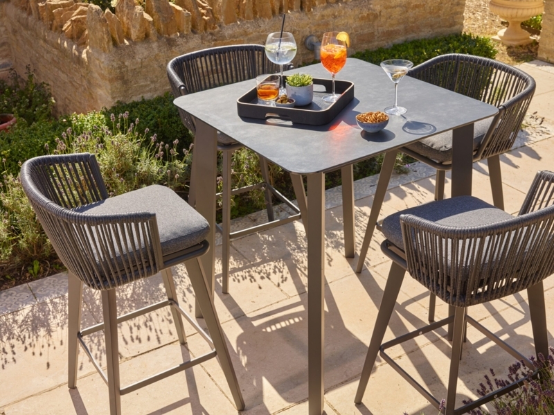 Outdoor Bar Set Vertical Rope Weave Charcoal Grey Tapered Legs