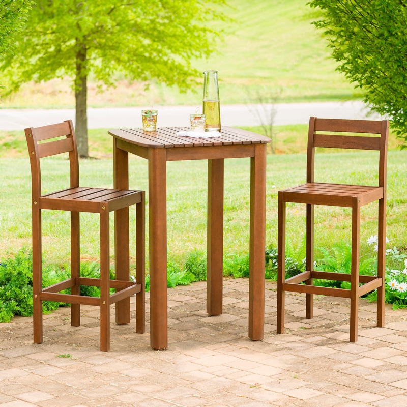 Outdoor Bar Set with Eucalyptus Wood Slats, Compact 3-Piece Bistro Design