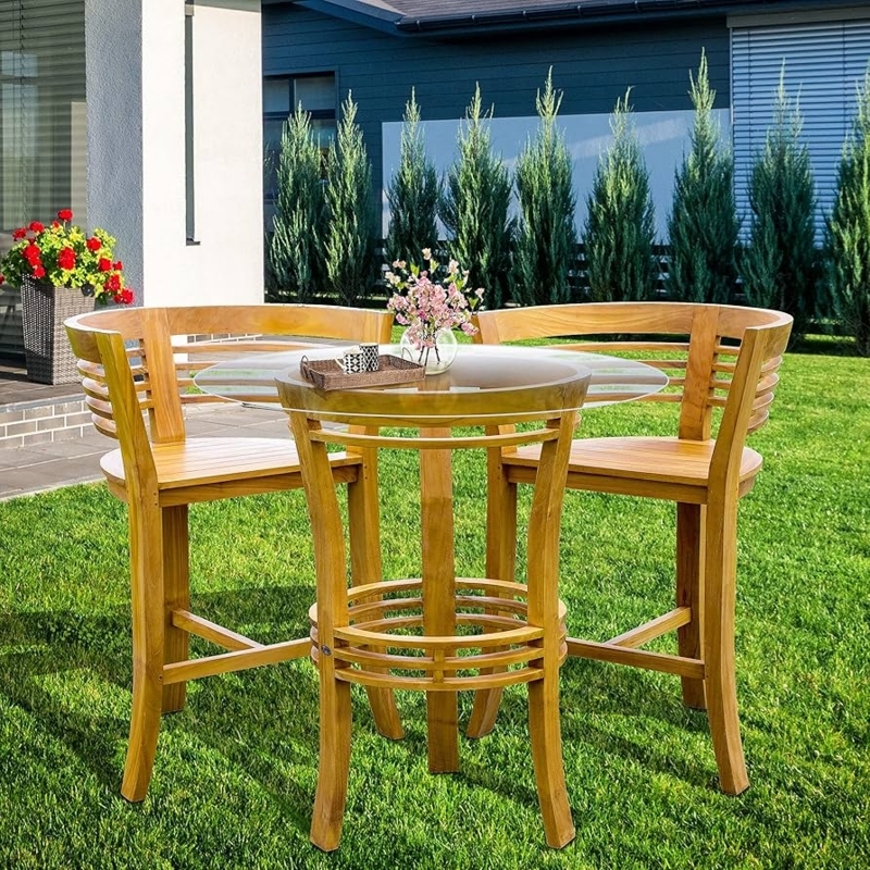 Outdoor Bar Set with Round Glass Top and Half Moon Backs