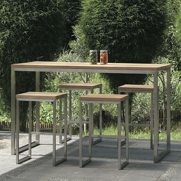 Outdoor Bar Set with Square Tubular Frame and Backless Design Stools