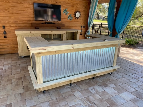 Outdoor Bar Set with Two Pieces and Corrugated Metal Inserts