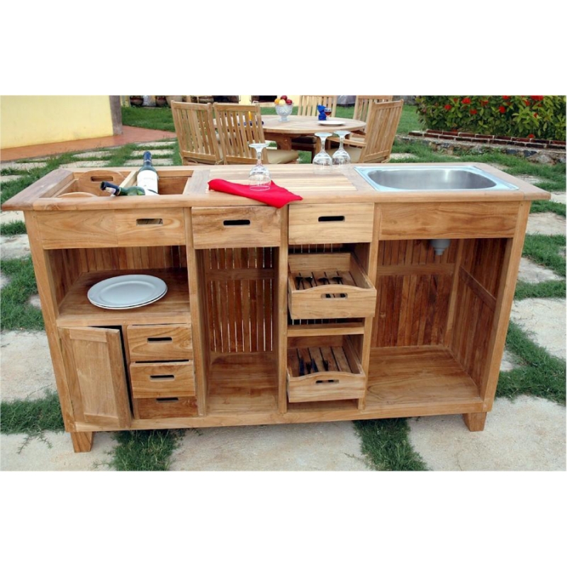 Outdoor Bar Station with Integrated Sink and Bottle Chiller