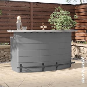 Outdoor Bar with Curved Front and Slate Gray Finish, Modern Resin Bar