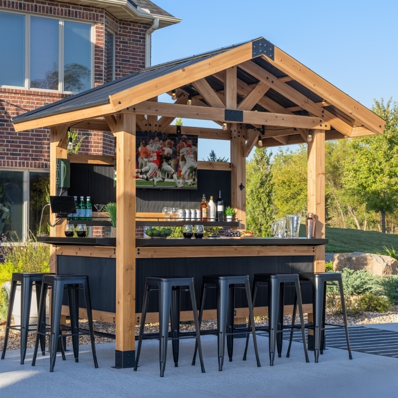 Outdoor Bar with Gabled Roof and Corrugated Metal Accents