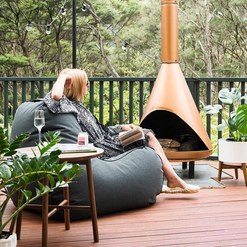 Outdoor Bean Bag High Back Charcoal Gray Piping Seams Deck Lounger