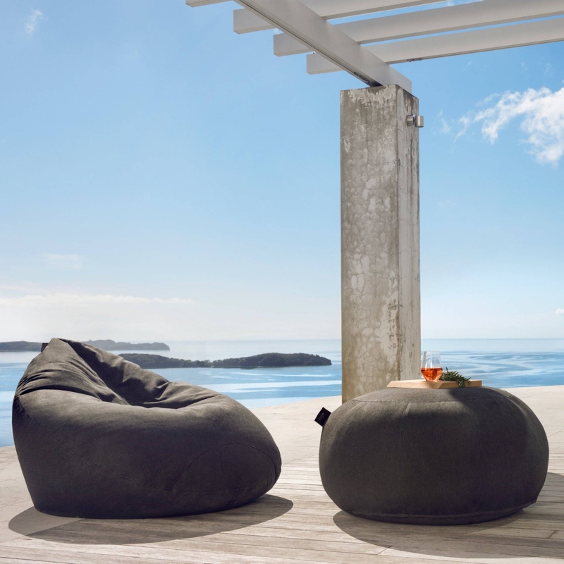 Outdoor Bean Bag Ottoman Set Slouchy Silhouette Charcoal Coastal