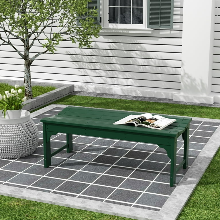 Outdoor Bench, Backless Design with Arched Brackets in Forest Green