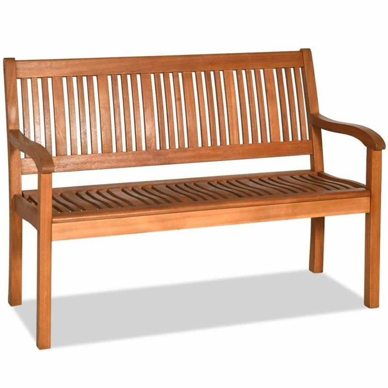 Outdoor Bench: Contoured Slat Seat, Curved Armrests, Vertical Back.