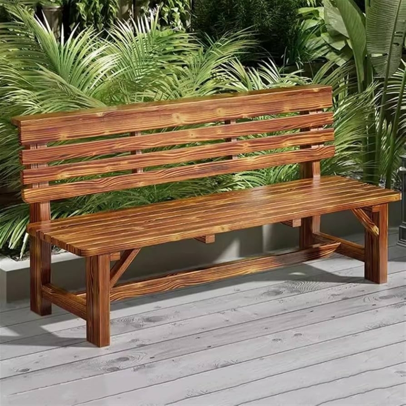 Outdoor Bench in Carbonized Finish with Slatted Seat