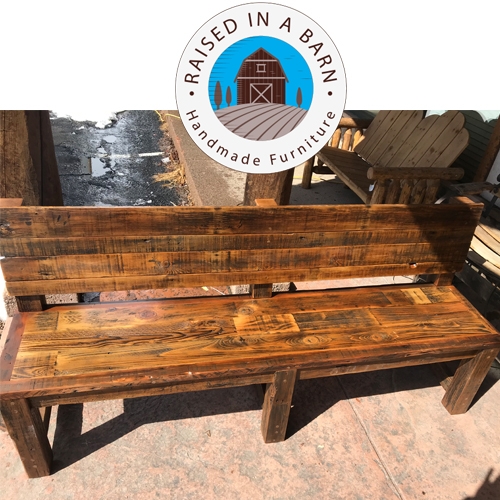 Outdoor Bench Slat Back Reclaimed Barnwood Rustic Farmhouse Seating
