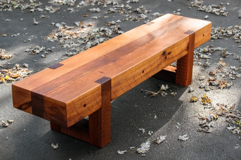 Outdoor Bench: Two-Tone Contrast Inlay, Chunky Cedar Legs.