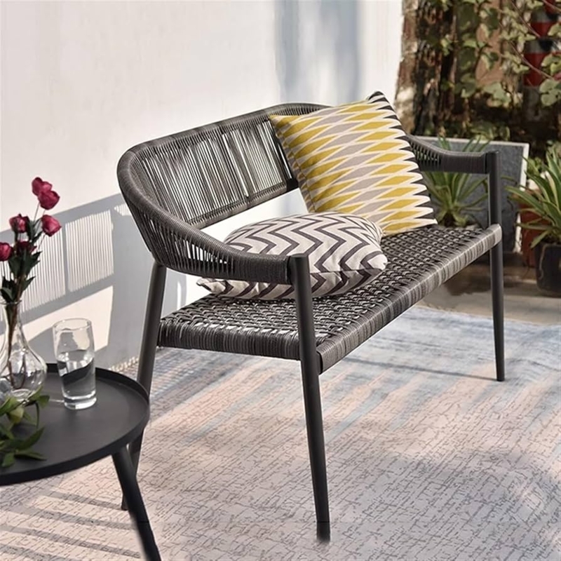 Outdoor Bench Vertical Rope Back Charcoal Grey Weave Modern