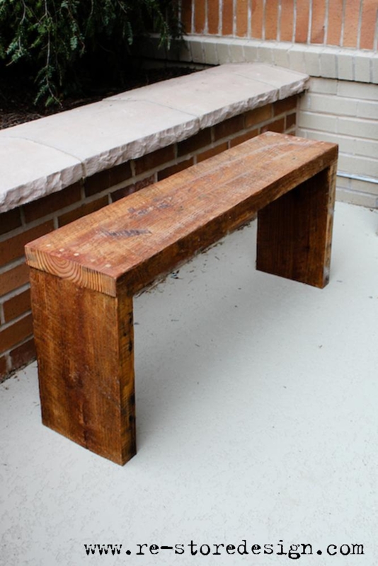 Outdoor Bench Waterfall Edge Reclaimed Wood Chunky Profile Minimalist